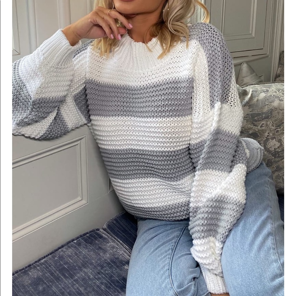 BILLIE FAIERS GREY STRIPE OVERSIZED JUMPER